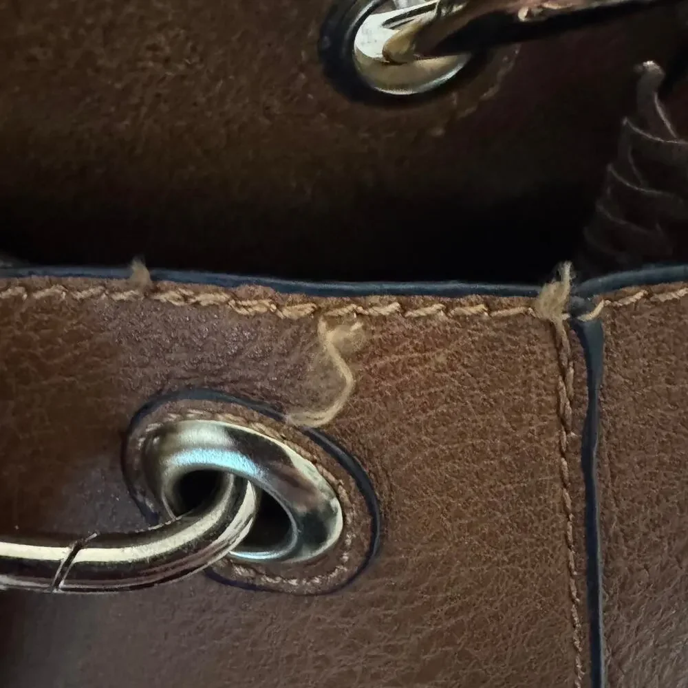 Brown vegan leather bucket bag‎